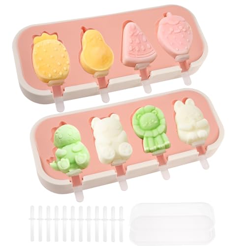 2 Pezzi Stampi per Ghiaccioli Bambini,Stampi Ghiaccioli Silicone con 12
