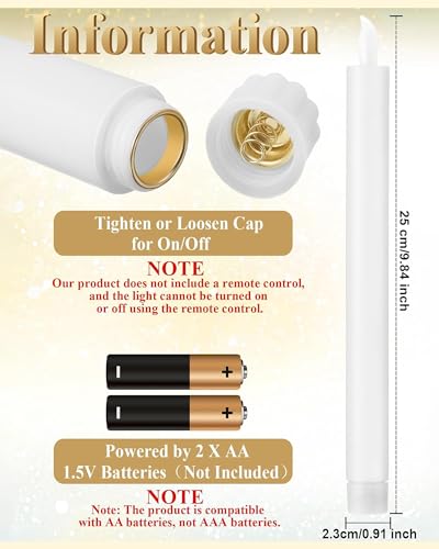 Image of Funtery 48 Pcs Flameless LED Taper Candles Battery Operated Candles Bulk Realistic LED Candlesticks Flickering for Wedding Church Party Home Decor(White,10 Inch,Modern Style)