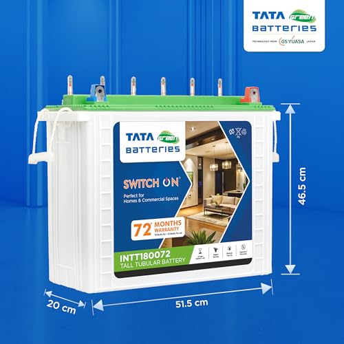 Image of Tata Green Batteries Switch-On INTT180072 150AH Tall Tubular Inverter Battery with 72 Months Warranty for Home, Office & Shops