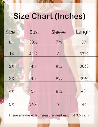 Image of JollieLovin Women T Shirt Plus Size Summer Swing Dresses Short Sleeve V Neck Loose Casual Dress(L-5X)
