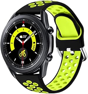JUVEL Compatible with Samsung Galaxy Watch 3 45mm Strap/Samsung Galaxy Watch 46mm Strap, Dual Colour 22mm Silicone Breathable Sport Replacement Straps for Huawei Watch GT 3 46mm, Large, BlackLime