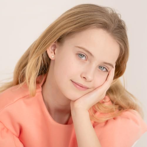 14k Yellow Gold Girl's White Cultured Pearl Bezel Set Screw Back Earring Studs - Cute Stud Earrings for Toddlers & Little Girls2