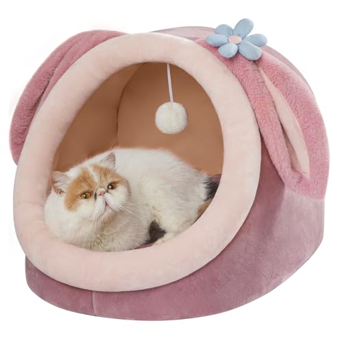 Jiupety Cuccia Chiusa Gatto, Simpatica Cuccia Gatto Morbida Interno, Cuccia per Gatti da Interno adatte a Molti Gatti e Cani di Piccola Taglia, Cucce per Gatti da, Coniglio Rosa, L