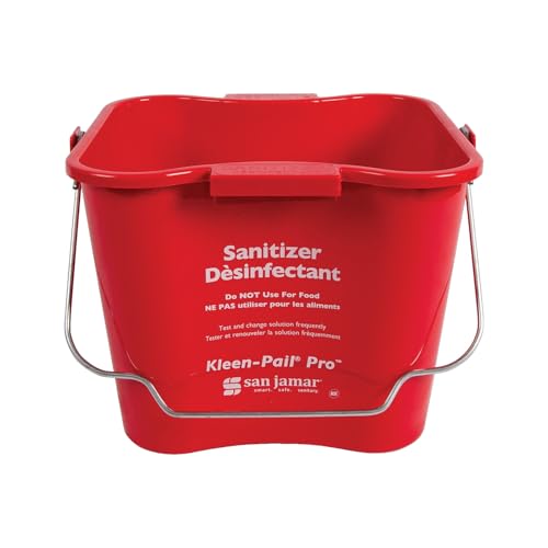 Image of San Jamar Kleen-Pail Pro, Bucket with Handle for Cleaning Products in Commercial and Home Setting, 6 Qts, 12 Count, Red