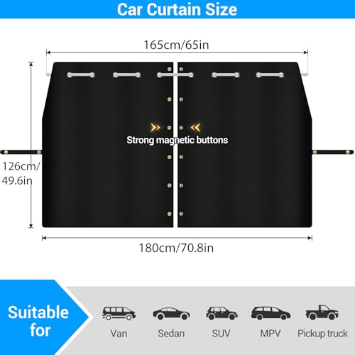 XCBYT Auto Trennvorhänge Sonnenschutz,Abnehmbarer Trennvorhang Camping Auto Vorhang Innen, Privatsphäre Schützen Auto Hinten Verdunkelung Camper Vorhang für Alle Auto Reisen,180 * 126cm