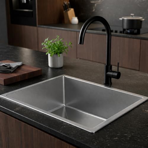 Image of CROCODILE 24 inchX18 inchx10 inch Single Bowl SS Kitchen Box Sink|304 Stainless Steel |1.2 mm Steel Thickness| Diamond Cut| 25Yrs Warranty|Rust & Stain Resistant|Minimizes Sound|Brushed Matt Finish|