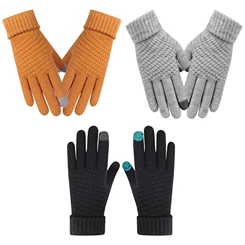 Gants Tricotés Chauds Doux Chaud Tactile Gants À Ecran Tactiles Tricotés Gant Gants De Conduite pour Femmes Tactiles Tricotés Gant À Ecran Gants Tactiles Hiver pour Homme Femme(3 Paires) Cover