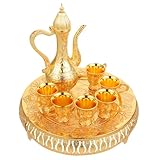 UTHCLO Vintage Teeservice Satz aus Zinklegierung mit 6 Metallbechern und Teekanne für Zuhause oder Geschenk in Goldfarbenem Design