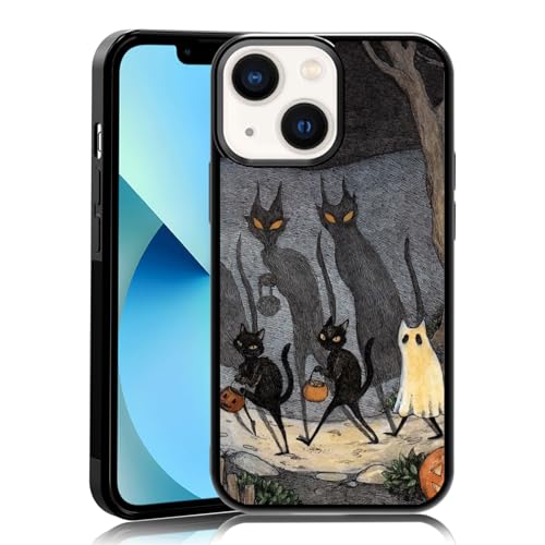 Coque chat noir Halloween iPhone 13 Mini protectrice pour le quotidien
