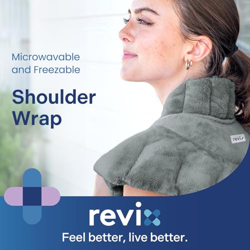 Image of REVIX Microwave Heating Pad for Neck Shoulders with Moist Heat, Heated Neck Wrap for Muscle Tension and Discomfort, Weighted Microwavable Heating Pad for Multiple Body Parts, Scented, Darkgray