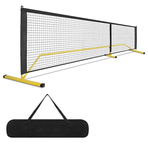 ピックルボールネット テニスネット 6.7M フルサイズ 屋外規格 金属フレームスタンド ポータブル アウトドア トレーニング キャリーバッグ付 コンパクト 簡単組立 屋内外ゲーム用 (イエロー)