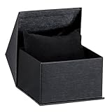 ALLUREPACK Watch/Bangle Box With Pillow - Black Colored - Silk Brushed Cardboard Paper Jewelry Gift Box With Elite Modern Angled Closure, Velvet Topped Foam Interior.