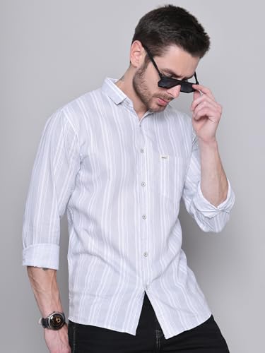 Image of Majestic Man Men Cotton Classic Slim Fit Opaque Striped Casual Shirt