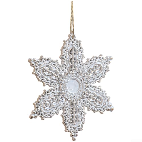 Colgante clásico vintage de copo de nieve de plástico mate para decoraciones de árbol de Navidad y exhibición navideña con patrones intrincados detallados (E)