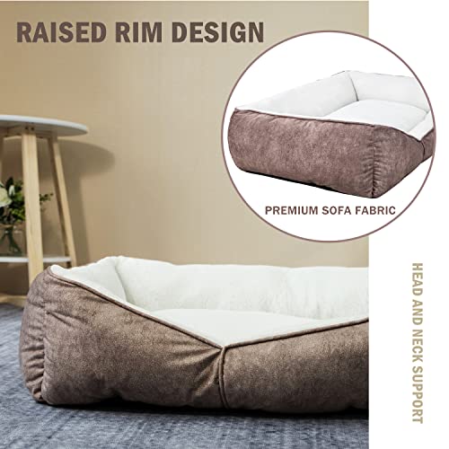 Coohom Rectangle Washable Dog Bed,Warming Comfortable Square Pet Bed Simple Design Style,Durable Dog Crate Bed For Medium Large Dogs (25 Inch, Brown) #TOP5
