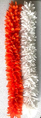 Dreams@Bharatanatyam White & Orange Single Color Jasmine Flower synthetic Fabric Gajra 12 inch for Gorgeous and Stunning Hairstyles