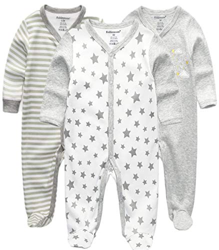 Kiddiezoom Baby Jungen Pyjama, eng-anliegend mit integrierten Schuhen, langarm, Baumwolle Gr. 6-9 Monate, Elefant / Stern / Wolke 1 Cover