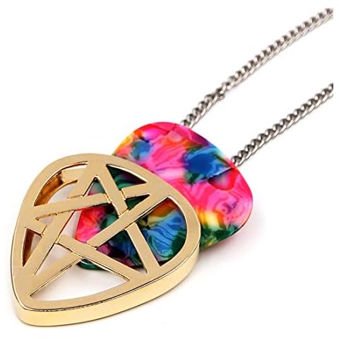 PICKRING Star Shaped Guitar Pick Holder Necklace for Guitarists/guitar picks keeper storage pendant necklace stainless steel music lovers musicians gifts (Gold) Cover