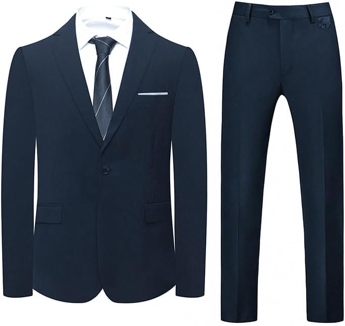 men's suits regular fit 2 piece one button blazer pants set formal wedding prom tuxedo suits xx-large navy blue one
