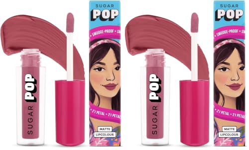 Image of SUGAR POP Matte Lipstick | Smudge-Proof | Vitamin E | Long Lasting 8 Hrs | Lip Colour For Women | 1.6 ml - 21 Petal (Pack of 2)