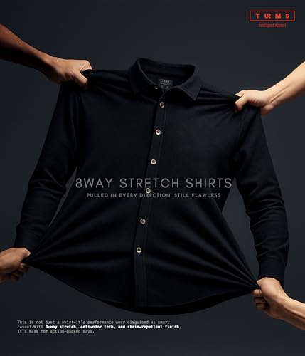Image of TURMS Men's Solid Knitted Shirts, Odor Control, Stretchable & Breathable, Cotton Blend, Tailored Fit, Full Sleeve