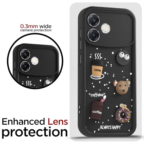 Image of Pikkme Back Cover for Oppo F33 Pro 5G | 3D Bear Silicone Cute & Fun Coffee Cartoon | Full Body Protection Bumper Case (Black)