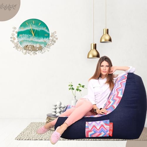 Image of Style Homez Urban Design Denim Canvas Geometric Printed Chair Bean Bag XXL Size Filled with Beans Fillers