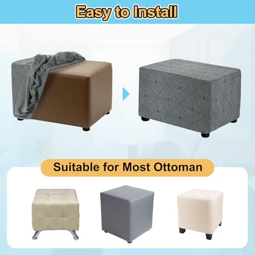 Housse repose-pieds jacquard extensible et lavable pour pouf rectangulaire
