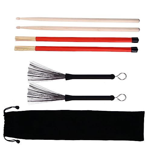 DECHOUS Retractable Drum Brushes Set 7pcs Bamboo Steel Drum Brush Pack for Beginners
