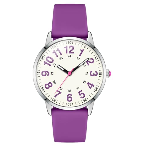 Asan Ge Purple Womens Silicone Watch Large Dial Fashionable Waterproof Wrist Watch Easy to Read Multiple Colors Available Suitable for Casual Outdoors