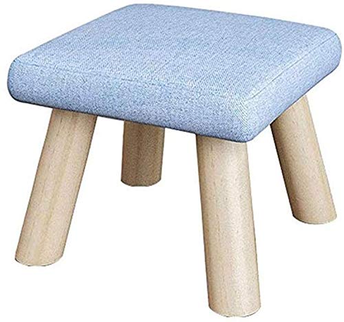 Taburete tocador con tejido creativo azul y base robusta de madera 2