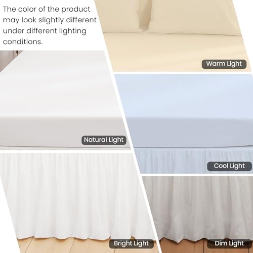 FALUCA Soft Cozy French Linen Bed Skirt with Pleated Frills - 14" Tailored Drop Dust Ruffle for Farmhouse & Modern Bedrooms, Breathable Linen-Cotton Blend, Easy-Fit Bedding (14" Queen, White) by FALUCA - Used condition - Image 7