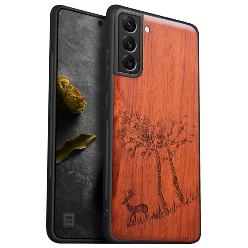 Coque antichoc Galaxy S22 Plus étui bois rigide avec motif cerf protecteur robuste TPU