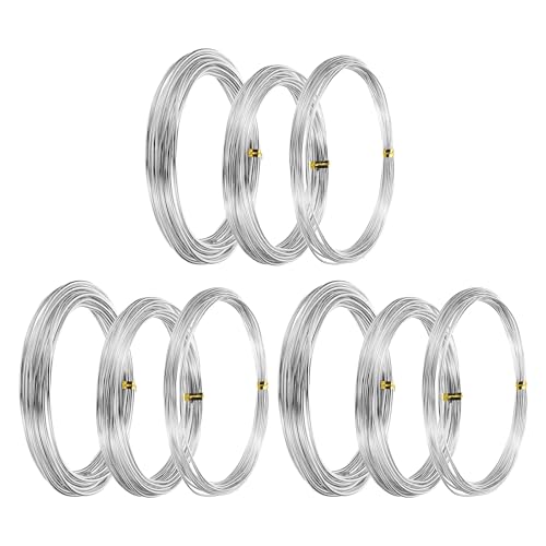 PATIKIL 1mm/1.5mm/2mm Bonsai Training Wire, 9 Roll Floral Wire Stems Anodized Aluminum Tree Wire 16.4 Feet for Gardening Branch Fixing, Silver