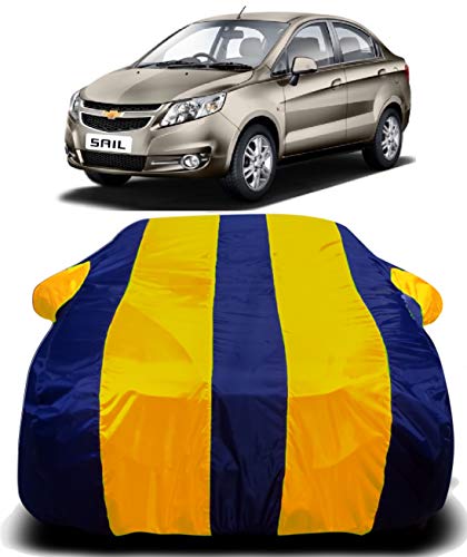 Image of Waterproof Car Cover with Ultra Surface Body Protection (Yellow Stripes) Suitable for (Chevrolet Sail)