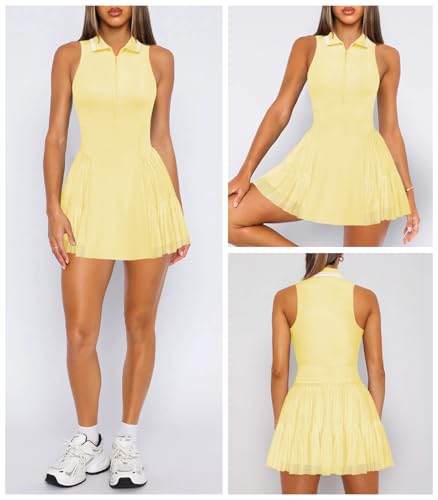 Women's Mini Flowy Pleated Ruffle Tennis Athletic Dress for Women Summer Polo Golf Dress with Shorts Pockets3