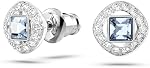 SWAROVSKI Una Angelic Pierced Stud Earrings, Square Cut Blue Crystals on a Rhodium Finished Setting, Part of the Swarovski Angelic Square Collection