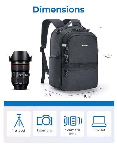 bagsmart Mochila para cámara DSLR SLR pequeña, compatible con fotógrafos, correa 2 en 1, apta para iPad de 12,9 pulgadas, para Sony, Canon, Nikon, Negro , 36 x 26 x 18 cm, Deportes - imagen 2