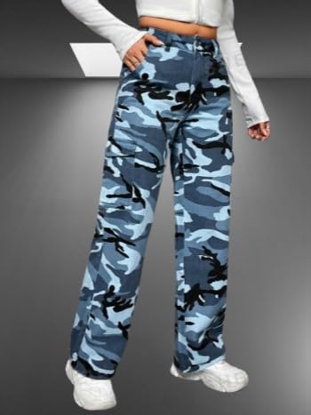 High Waist Camo Cargo Jeans: Stylish Straight Leg Fit, XXS – L, Multi-Color Print4