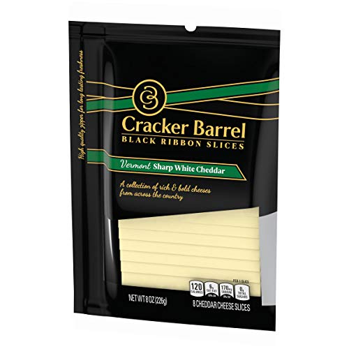 Cracker Barrel Black Ribbon Natural Slices Vermont Sharp White Cheddar Cheese Slices, 8 ct. Pouch