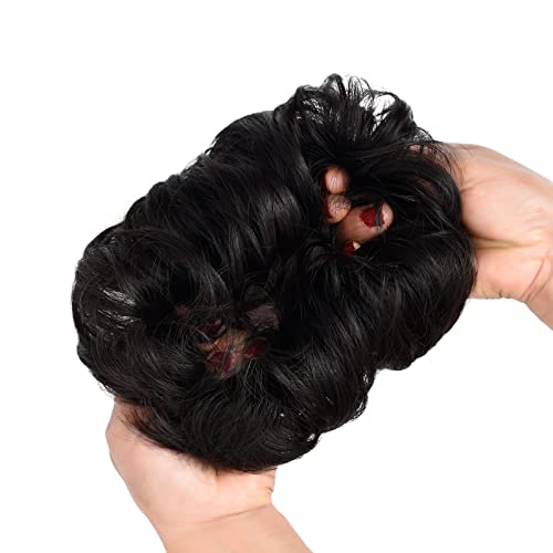 Yamel Messy Bun Hair Pieces for Women Hair Bun Extension Natural Black in Dark Auburn Updo Curly Messy Bun Scrunchie - Image 3