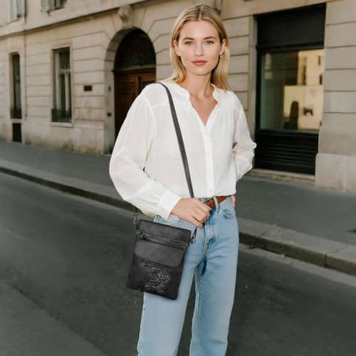 Image of Small Crossbody Purse for Women, Vegan Leather Multi Pocket Bag | Small Crossbody Bags for Women with Embossed Design, Adjustable Strap, Lightweight Travel Shoulder Bag for Daily Use and Gift