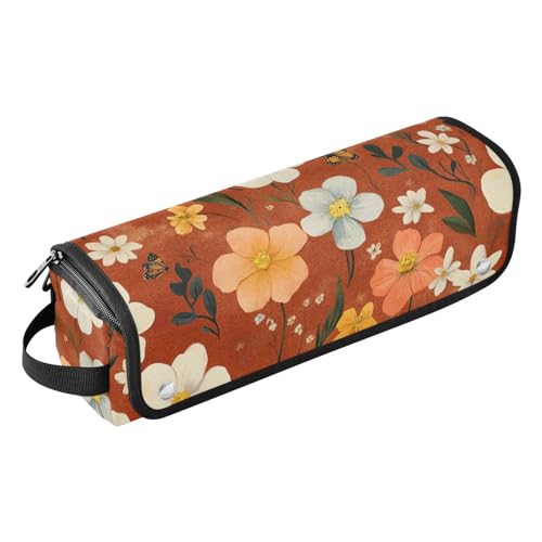 Foiosoh 2 in 1 Hair Tools Organizer with Iron Mat Curling Iron Travel Holder Storage Bag for Flat Irons, Straighteners, Curling Irons, Fall Flowers Terracotta