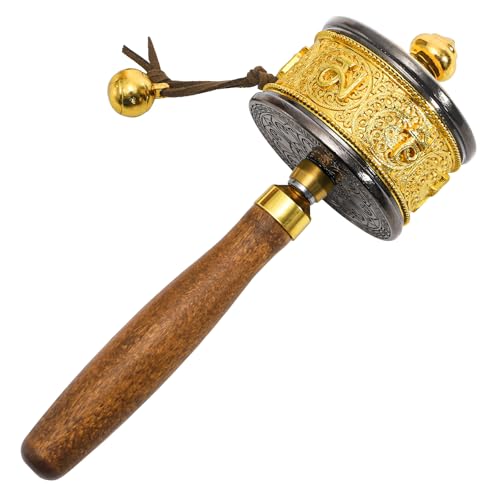 Foraineam Handheld Prayer Wheel with Tibetan Buddhist Six-Character Truth Buddha Scriptures, Wooden Handle Buddhist Turn Praying Instrument for Praying, Blessing, Yoga, Relaxing, Healing, Meditation