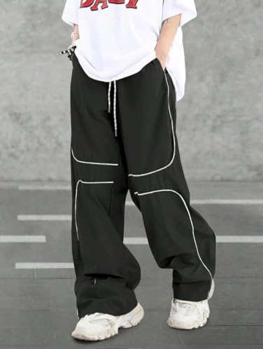 ZAFUL Mens Baggy Pants Y2K Contrast Piping Drawstring Sweatpants Fashion Unisex Oversized Cargo Pants for Men with Pockets2