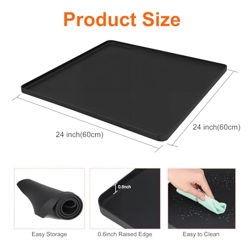 KüHlschrank Matten, 60x60x1.5cm Silikon KüHlschrankmatten Mit ErhöHtem Rand Leck-Proof Washer Drip Tablett Waschmaschinen Unterlage FüR Teppich Boden Schutz, Schwarz