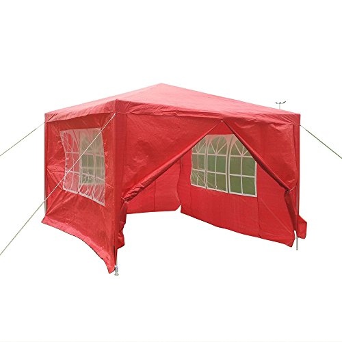 PE Garden Gazebo Marquee Canopy Party Tent 3 x 3m 120g Waterproof Outdoor Gazebo (Red)