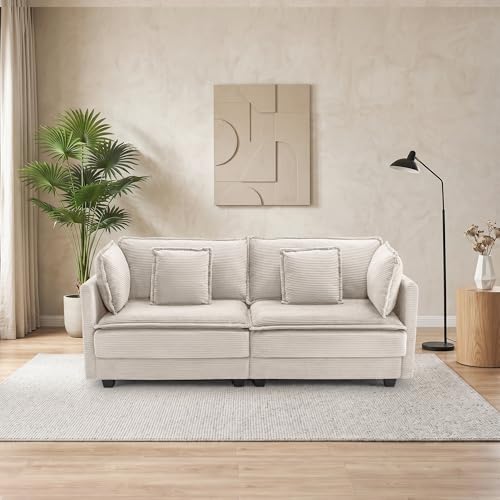 Image of 78.4 inch Corduroy Loveseat Couch, Small 2 Seater Sofa Modern Upholstered Couch for Living Room Apartment Bedroom, Beige