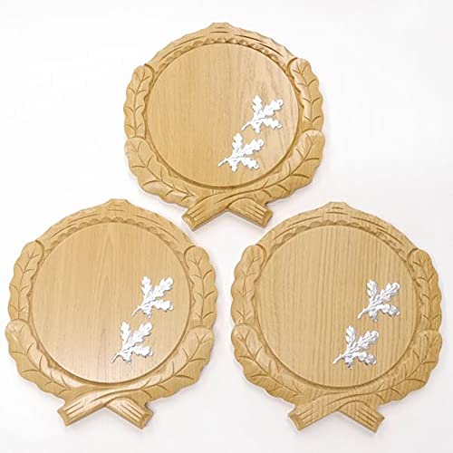 GTK 3 placas de cuña talladas de roble claro AF 19 cm con 6 hojas de roble portada de aluminio para cuñas, tabla de especias, cartel para trofeos