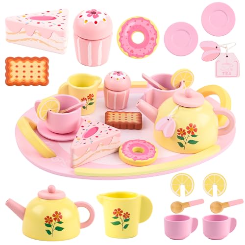 Tea Sets for Toddlers 3-5 Wooden Tea Party Set Toys for 3 Year Old Girls
